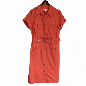 Dress Barn Front Button Belted Short Sleeve Dress Colour Orange Size 10